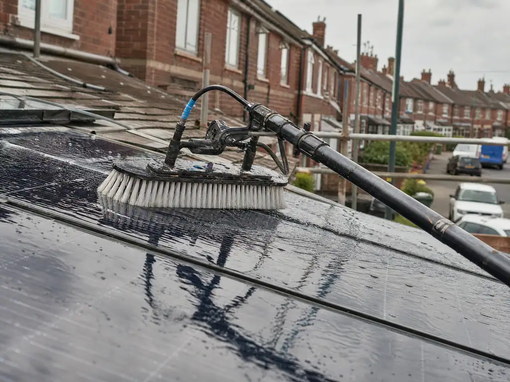Soft brush and pure water used to clean solar panel glass, Birmingham